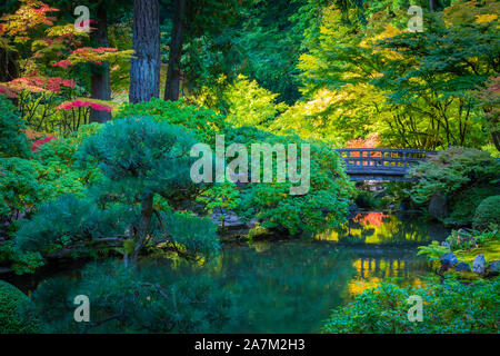 Der Portland Japanische Garten ist ein traditioneller japanischer Garten, 12 Hektar, in Washington Park im Westen Hügel von Portland, Oregon Stockfoto