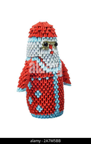 3D-origami Santa Claus Weihnachtsmann Dekoration auf weißem Hintergrund. Beschneidungspfad enthalten. Stockfoto