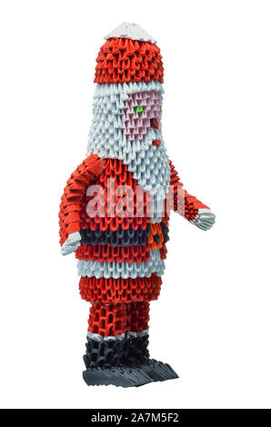 3D-origami Santa Claus Weihnachtsmann Dekoration auf weißem Hintergrund. Beschneidungspfad enthalten. Stockfoto