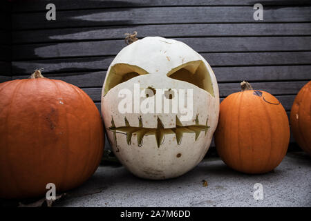 Halloween Monster ist es, in einem kürbisse geschnitzt.. Stockfoto