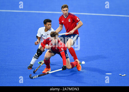 London, Großbritannien. 3 Nov, 2019. Während FIH Olympic Qualifier Match: Großbritannien vs Malaysia (Männer) an Lea Valley Hockey und Tennis Center am Sonntag, November 03, 2019 in London, England. Credit: Taka G Wu/Alamy leben Nachrichten Stockfoto