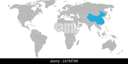 Welt Karte markiert China mit blauer Markierung Vector Illustration. Stock Vektor
