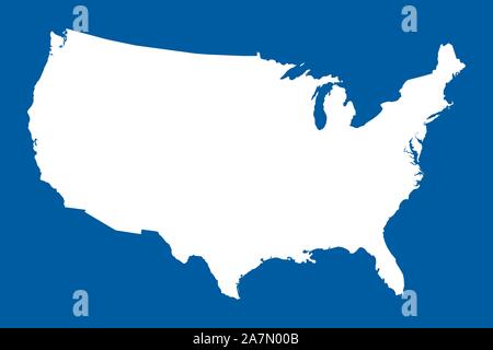 Uns Karte Festland Vector Illustration. Blau Weiß. United States North American Land. Stock Vektor