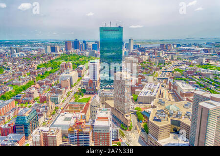 Luftaufnahme von Back Bay Viertel und John Hancock Tower in Boston, USA Stockfoto