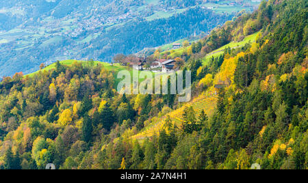 Idyllische herbstliche Ansicht in der Nähe von Klausen, Provinz Bozen, Trentino Alto Adige, Italien. Stockfoto