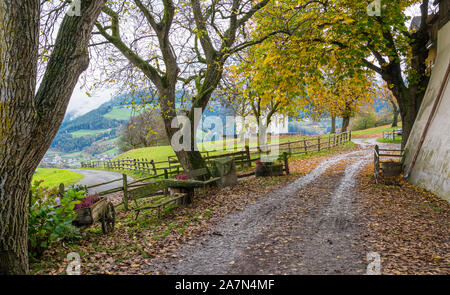 Idyllische herbstliche Ansicht in der Nähe von Klausen, Provinz Bozen, Trentino Alto Adige, Italien. Stockfoto