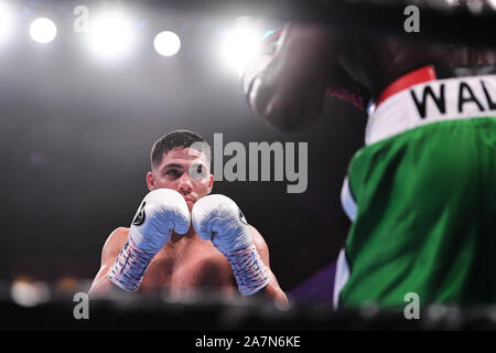 Oxon Hill, Maryland, USA. 3. November, 2019. BRIAN CASTANO aus Argentinien in Aktion während des Super Welterweight bout bei MGM National Harbor in Oxon Hill, Maryland statt. Credit: Amy Sanderson/ZUMA Draht/Alamy leben Nachrichten Stockfoto