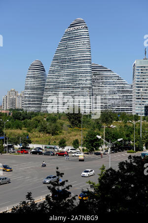 Ansicht von Süden der Wangjing Soho Bürogebäudekomplex in Wangjing, nordöstliche Peking Stockfoto