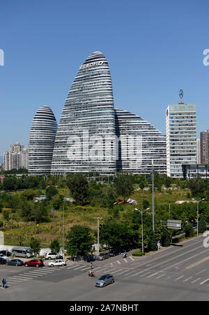 Ansicht von Süden der Wangjing Soho Bürogebäudekomplex in Wangjing, nordöstliche Peking Stockfoto