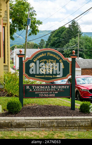 Alexander Financial Group, der ehemaligen Kanzlei von M R Shaffner, 200 North 2nd Street, McConnellsburg, PA Stockfoto