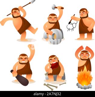 Cartoon Caveman set mit 6 Positionen Spaß. Stock Vektor