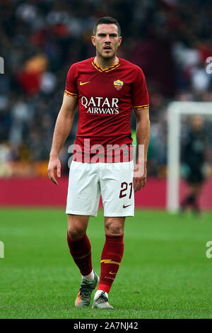 Jordan Veretout der AS Roma Gesten während der Italienischen Meisterschaft in der Serie A Fußballspiel zwischen AS Roma und SSC Napoli am 2. November 2019 im Olympiastadion in Rom, Italien, (Foto von Federico Proietti/ESPA-Bilder) Stockfoto