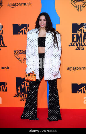 Rosalia an den MTV Europe Music Awards 2019, bei der fibes Konferenz & Ausstellung Zentrum von Sevilla, Spanien statt. Stockfoto