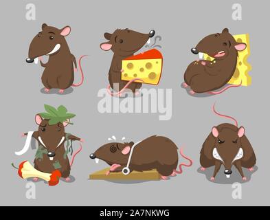 Ratten Nager Käse Falle stellen, mit ständigen Ratte, essen Käse Ratte, schlafen auf Käse Ratte, hungrige Ratte, böse Ratte und Gefangene Ratte Vektor Illustration c Stock Vektor