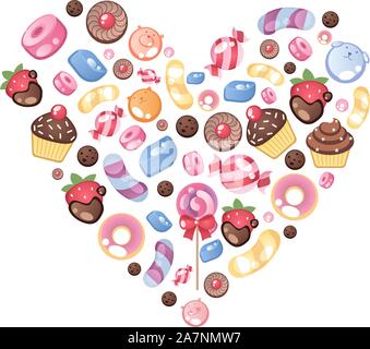 Candy Symbole Herz-Form-Vektor-Illustrationen Stock Vektor
