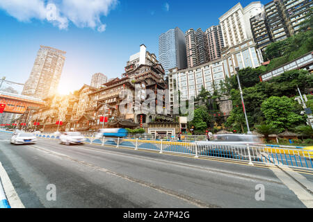 Straßen und berühmten antiken Gebäude: Hongyadong, Chongqing, China. Stockfoto