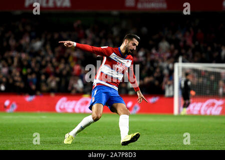 Granada, Spanien. 03 Nov, 2019. Granada CF Player Alvaro Vadillo feiert ein Ziel während der Liga Santander Match zwischen Granada CF und Real Sociedad. (Endstand; Granada CF 1:2 Real Sociedad) Credit: SOPA Images Limited/Alamy leben Nachrichten Stockfoto