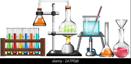 Einstellen der Wissenschaft Ausrüstungen auf weißem Hintergrund Abbildung Stock Vektor