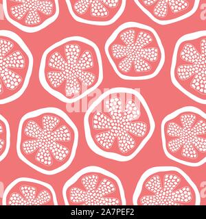 Granatapfel Fruchtschnitten nahtlose Muster Design Hintergrund in Rot und Weiß. Hand gezeichnet gesundes Essen warf Vektor wiederholen. Stock Vektor