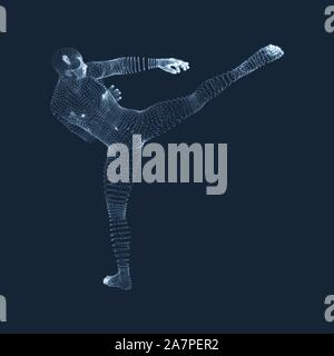 Kickbox Fighter vorbereiten, führen Sie einen High Kick. Fitness, Sport, Training und Martial Arts Konzept. 3D-Modell des Menschen. Menschlichen Körper. Design Element. Vect Stock Vektor
