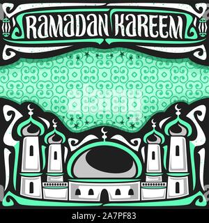 Vektor Plakat für muslimische wünschen Ramadan Kareem mit copy Space, schwarz Schlagzeile mit alten Laternen, kalligraphische Bürste font für Wörter Ramadan Kareem, mosq Stock Vektor