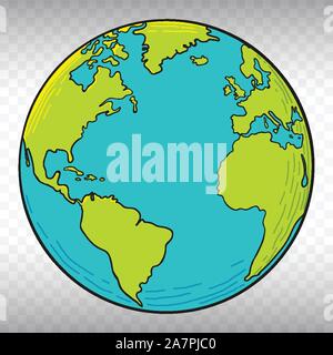 Hand gezeichnet Planet Erde Vektor Grafik mit transparentem Hintergrund. Stock Vektor