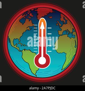Die globale Erwärmung Konzept Abbildung mit Thermometer Stock Vektor