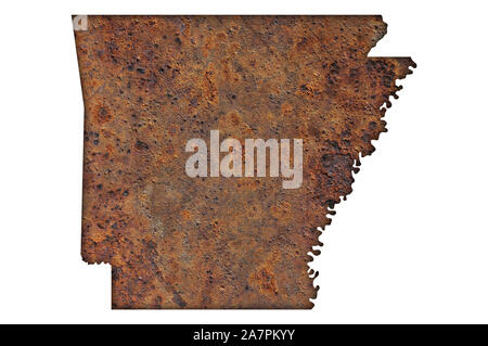 Karte von Arkansas auf rostiges Metall Stockfoto