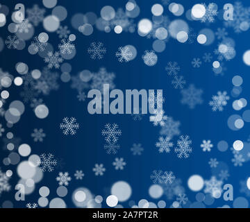 White blur bokeh Schneeflocke auf blauem Hintergrund/weiß Unschärfe bokeh Kreis Licht auf blauem Hintergrund Stockfoto