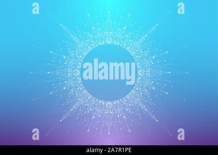 Erweiterung des Lebens. Bunte explosion Hintergrund mit angeschlossenen Leitung und Punkten, Wave fließen. Visualisierung Quantum Technologie. Abstrakte Grafik Stock Vektor