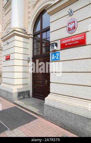 WROCLAW, Polen - 11. MAI 2018: Uniwersytet Przyrodniczy (Universität von Umwelt- und Biowissenschaften) in Wroclaw, Polen. Es gibt 11 öffentliche unive Stockfoto