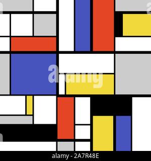 Geometrisch-abstrakte Kunst Muster - Mondrian stil Quadrate und Rechtecke Vektor. Stock Vektor