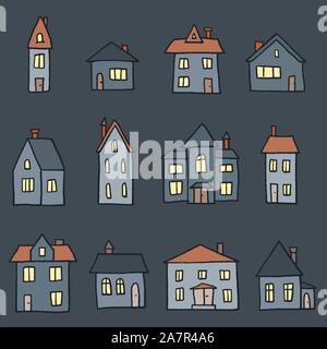 Nacht cartoon Home Collection - nettes Doodle style Vector Illustration. Stock Vektor