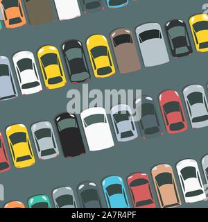 Volle Parkplatz Vektor. Geparkte Autos Vector Illustration. Stock Vektor