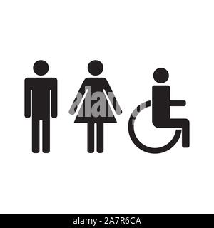 Mann, Frau und Behinderten-WC Schild, Vector Illustration Stock Vektor