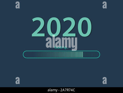 Text - 2020 Laden und der Ladebalken auf Meer grüner Hintergrund, Konzept für neue Jahr Hintergrund, ihre saisonalen Flyer, Banner, Aufkleber, und Grüße C Stockfoto