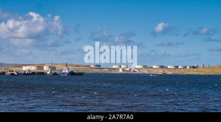 Sullom Voe Öl und Gas-Anlage in Shetland, Großbritannien - die Anlage übernimmt Produktion von Großbritannien von Ölfeldern in der Nordsee und East Shetland Basin. Stockfoto