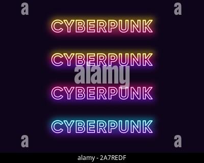 Neon Cyberpunk Text in verschiedenen vertikalen Farbverlauf Farben. Futuristisches set beleuchtete Aufschrift und Schlagzeile in Neon Umrisse Stil. Helle Cyber Stock Vektor
