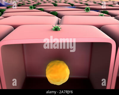 Die Vermehrung des Virus in die Leberzelle, Viren infizieren die Zelle, virus Angriff der Leberzellen Stockfoto