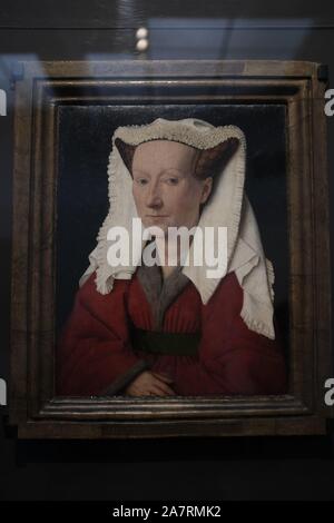 Jan van Eyck Malerei im Groeningemuseum in Brügge, Belgien. Portrait von Margareta van Eyck, 1439. Stockfoto