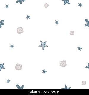 Nahtlose Muster mit Muschel. Wiederholen Hintergrund. Vector Illustration Stock Vektor