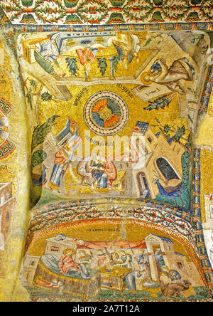 ISTANBUL TÜRKEI KIRCHE DES HEILIGEN ERLÖSERS IN CHORA byzantinischen Griechisch-orthodoxen Mosaiken, die EREIGNISSE IN DER BIBEL hier Maria, Josef und Jesuskind Stockfoto