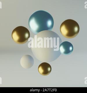 Blau und Gold Kugeln Kugeln. Realistische Zusammenfassung Hintergrund mit 3d. Blaue und weiße Blasen. Vector Illustration Stock Vektor