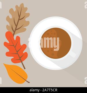 Kaffeetasse mit Herbstlaub icon-Vector Illustration Stock Vektor