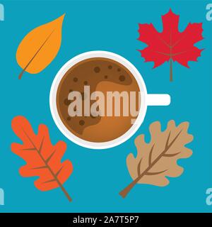 Kaffeetasse mit Herbstlaub icon-Vector Illustration Stock Vektor