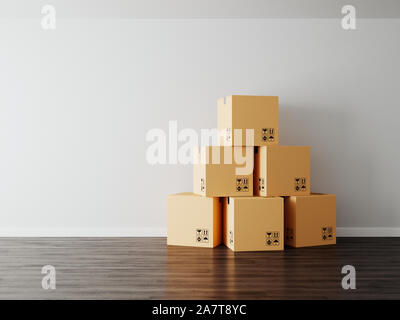 Neue leere Zimmer mit Cargo Pappe. 3D Rendering illustration Stockfoto
