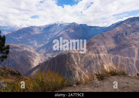 Der Colca Canyon ist eine Schlucht des Colca River im Süden Perus und liegt etwa 160 Kilometer (99 Meilen) nordwestlich von Arequipa. Stockfoto