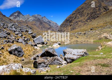 Salkantay trekking, einer der schönsten Wanderwege in Peru, es endet u in Machu Pichcu Stockfoto