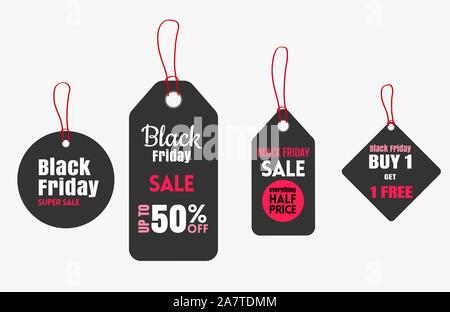 Papier Preis Tag set für Schwarzer Freitag. Stock Vektor