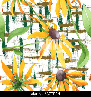 Rudbeckia hirta Blumen botanischen Blumen. Aquarell Hintergrund Abbildung. Nahtlose Muster. Stockfoto